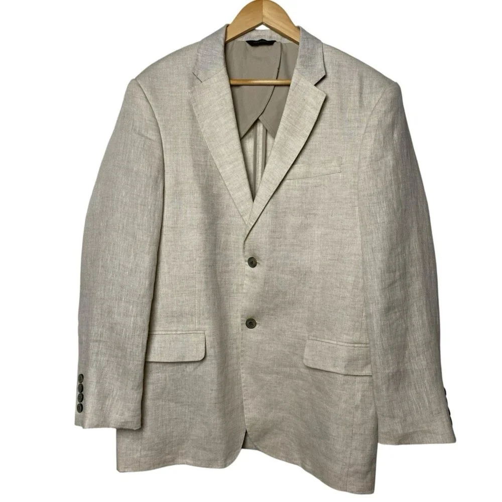 Tasso Elba 100% Linen Blazer Mens L 42-44 Beige 2 Button Sport Coat Jacket